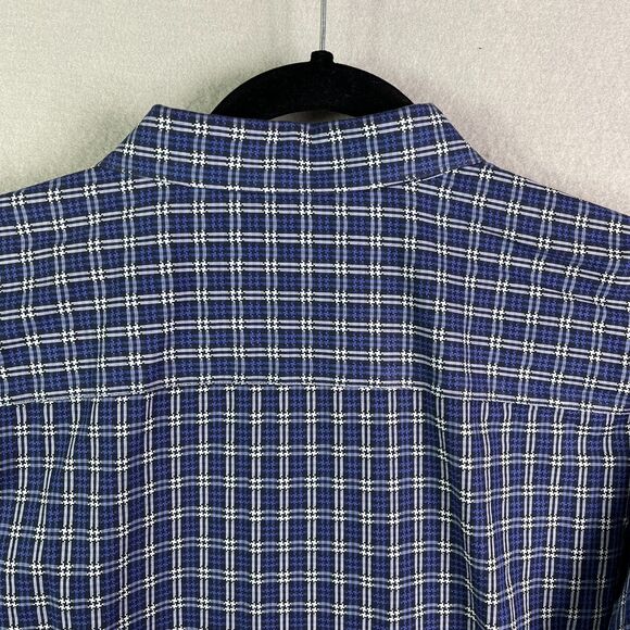 Bugatchi Shirt Mens 2XL Blue White Plaid Long Sleeve Shaped Fit Button Up - Picture 5 of 10